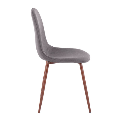 The Pebble - Contemporary Chair (Set of 2) features a curved grey upholstered seat and backrest with four slender, angled wooden legs, shown in profile view against a white background.