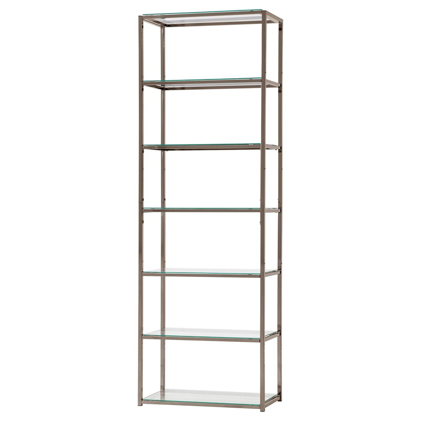 6 Tier Bookcase With Tempered Glass Shelves - Black / Nickel