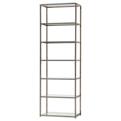 6 Tier Bookcase With Tempered Glass Shelves - Black / Nickel