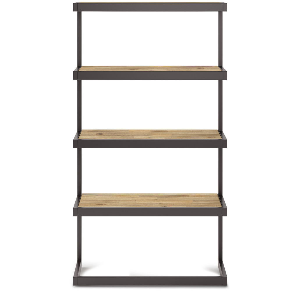 The Erina - Handcrafted Bookcase features four wooden shelves and a black metal frame in a modern, minimalist design, shown front-facing against a white background.