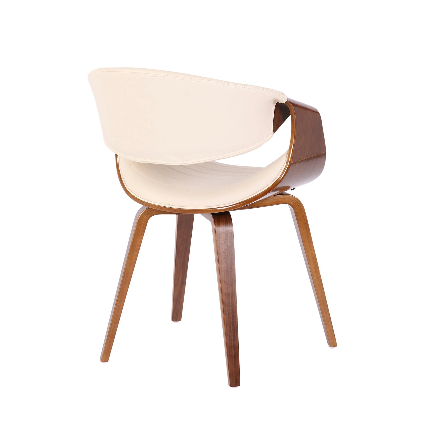 The Symphony - Mid Century Modern Dining Chair features a curved wooden frame, four angled wooden legs, and a white cushioned seat and backrest, shown against a plain white background.