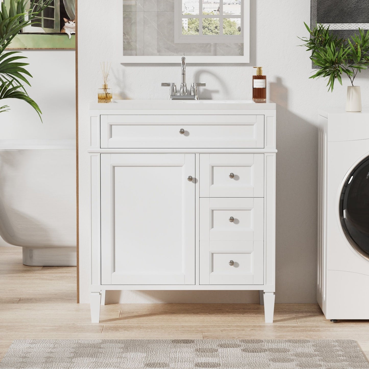 Bathroom Vanity With Top Sink, Storage Cabinet, 2 Drawers, Tip Out Drawer