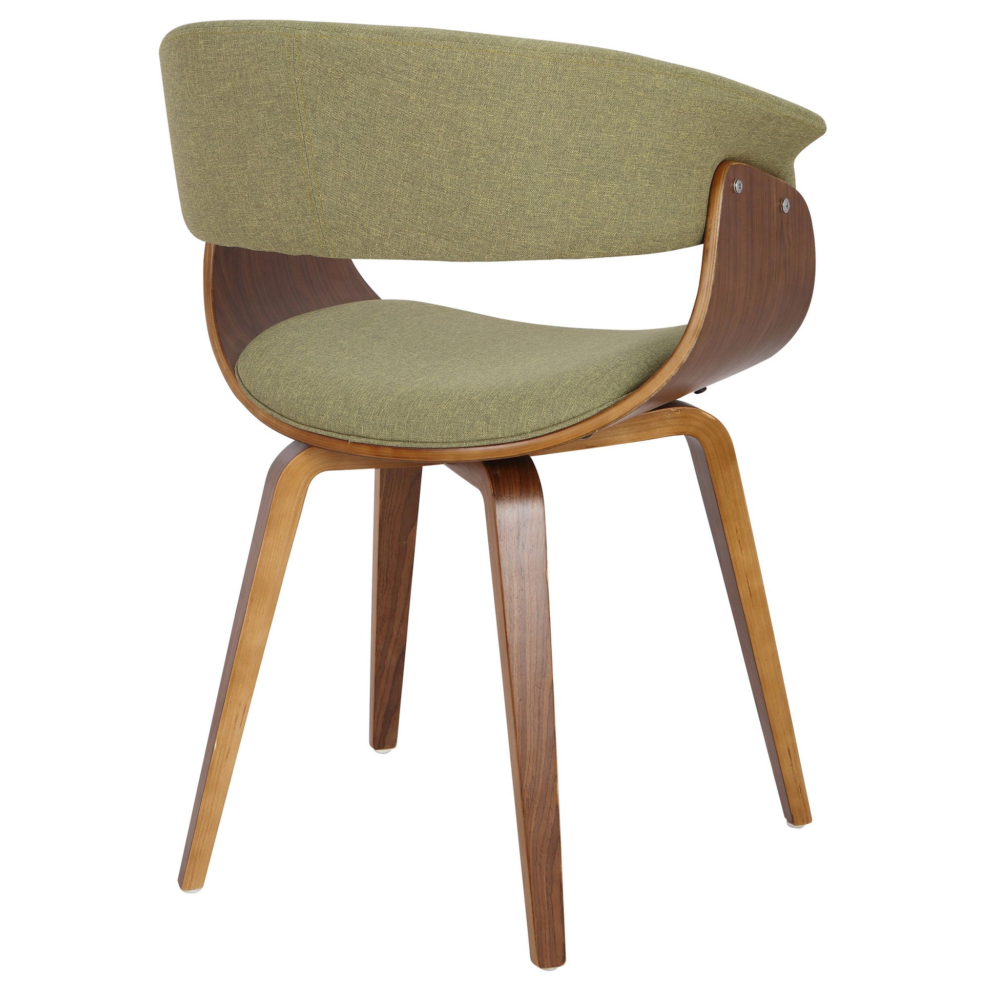 The Vintage Mod - Mid Century Modern Dining Chair (Set of 2) features a curved wooden frame, angled legs, and green upholstered seat and backrest, seen from behind at an angle.