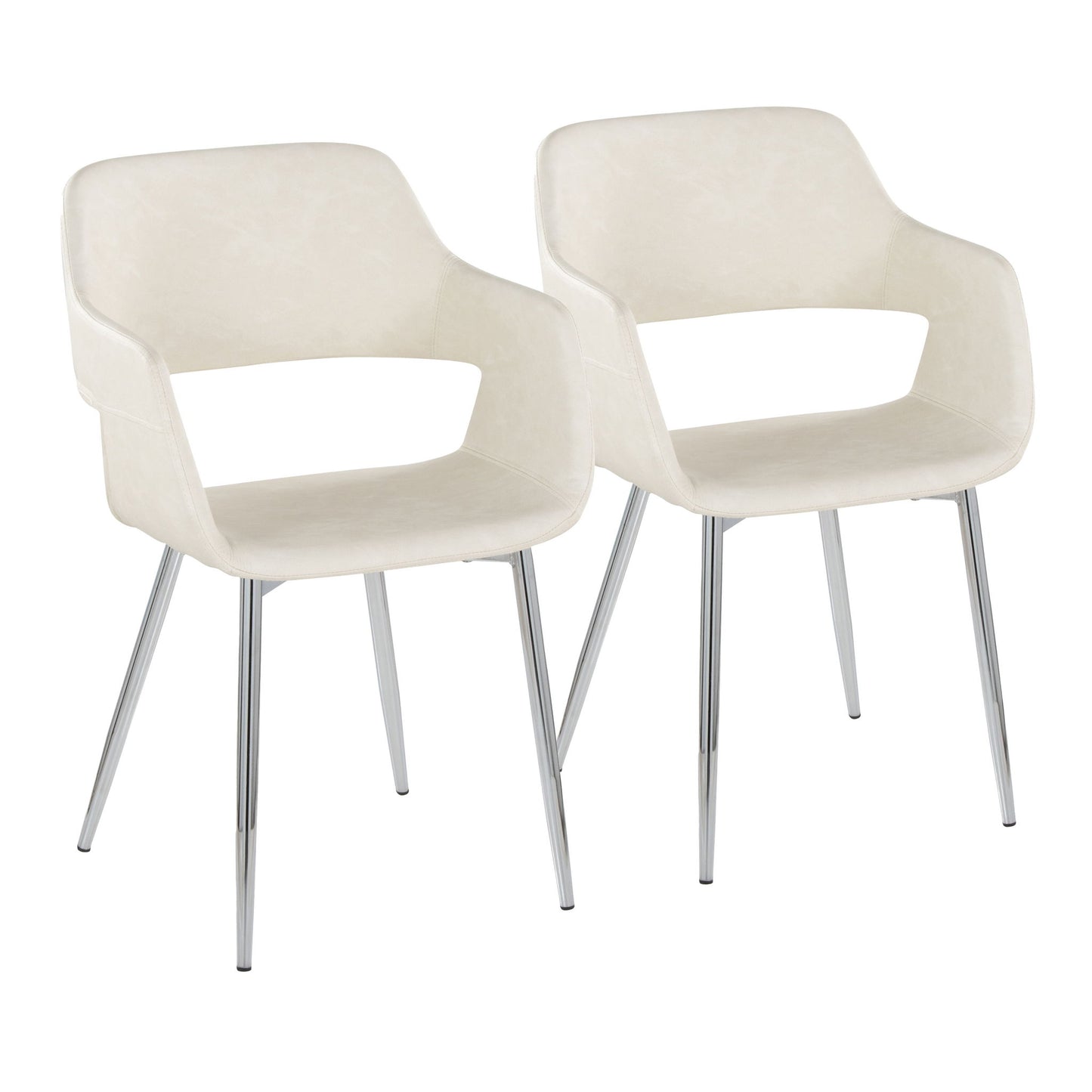 A pair of Margarite Contemporary Dining Chairs with cream cushioned seats, open lower backs, and slim metal legs, shown side by side against a plain white background.