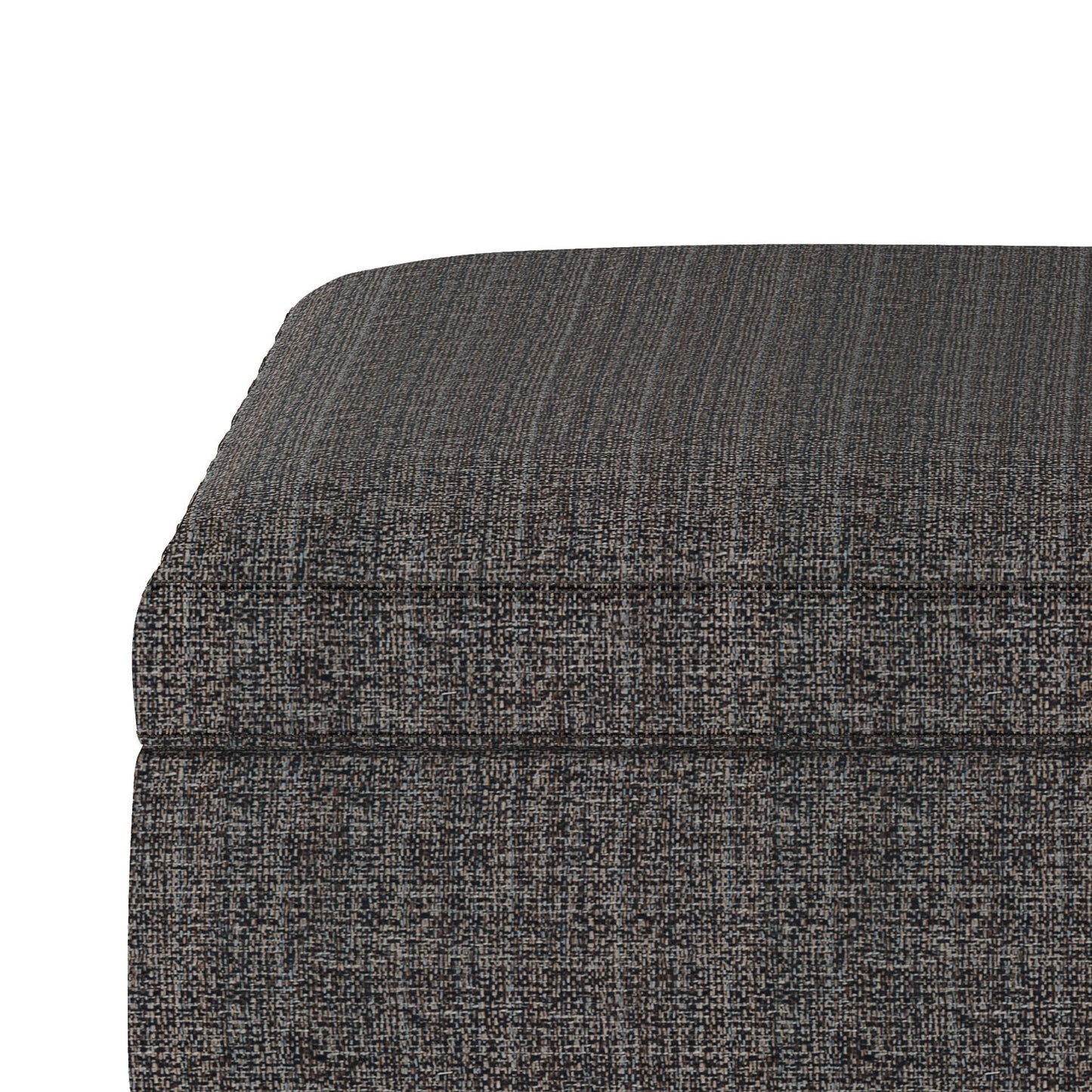 Close-up of the Owen Multifunctional Square Coffee Table Storage Ottoman, showcasing its textured gray fabric upholstery with visible stitching and a subtle pattern on the top and side.