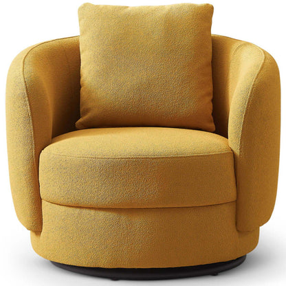 The Dylan - Boucle Lounge Chair is a modern, rounded yellow armchair with a matching square cushion, upholstered in textured boucle fabric and displayed against a white background.