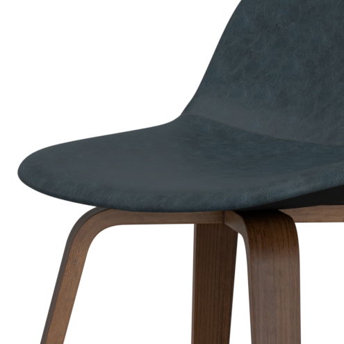 Close-up of the Randolph Bentwood Counter/Bar Height Stool, featuring a curved black seat and wooden legs. The minimalist design is showcased with only part of the seat and legs visible. Set includes 2 stools.