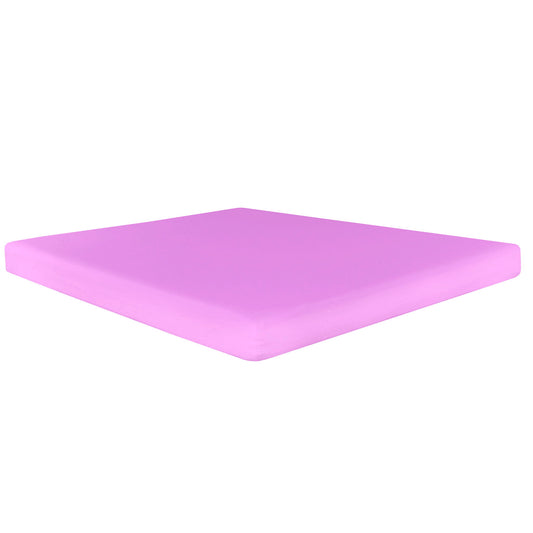 A pink 6" full size gel memory foam mattress with aloe vera cover is shown from an angle against a white background.