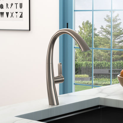 Kitchen Faucet With Pull Out Spray, Stainless Steel, 16" Height - Brushed Nickel