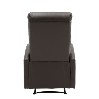 The Dormi - Contemporary Recliner Chair is a dark brown leather recliner shown from the back, featuring a high cushioned backrest and wide armrests, set against a plain white background.