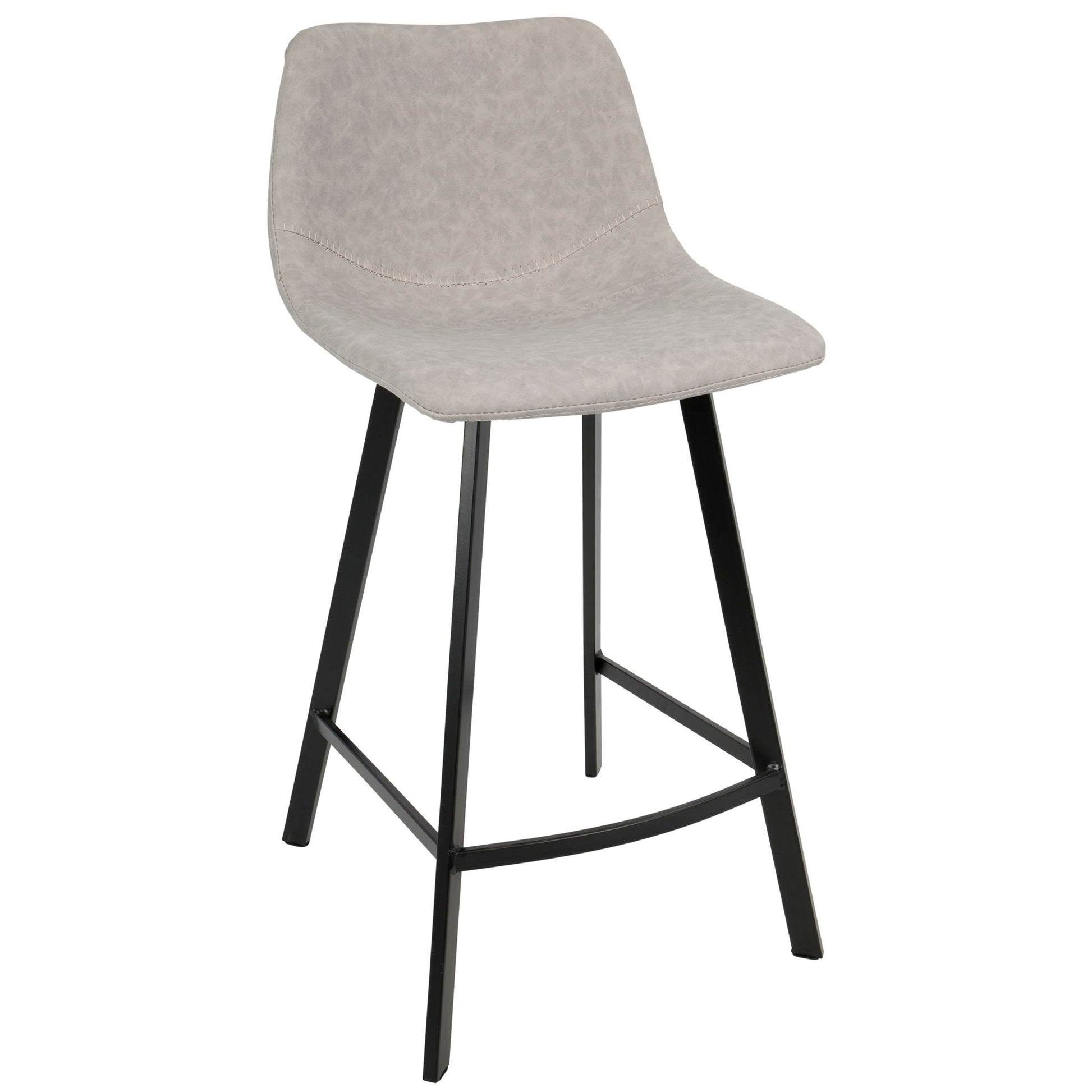The Outlaw - Industrial Counter Stool (Set of 2) features a modern design with light gray cushioned seats and backrests, supported by four black metal legs with horizontal bars for added stability.