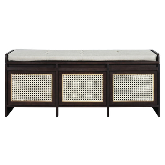 Entryway Shoe Bench With Drawers & Button Tufted Cushion