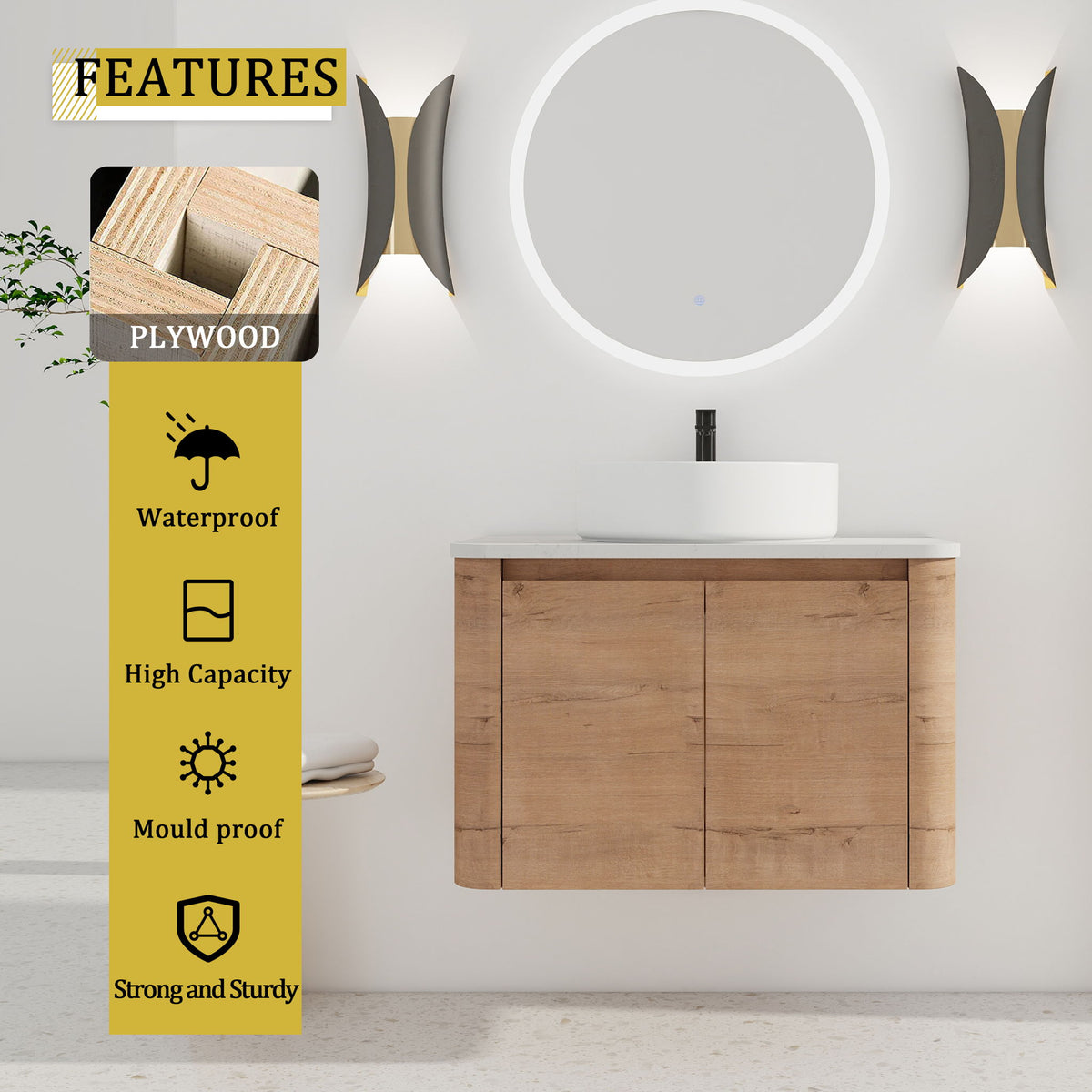 Wall Mounted Bathroom Vanity & Art Sink & 1 Soft Close Door