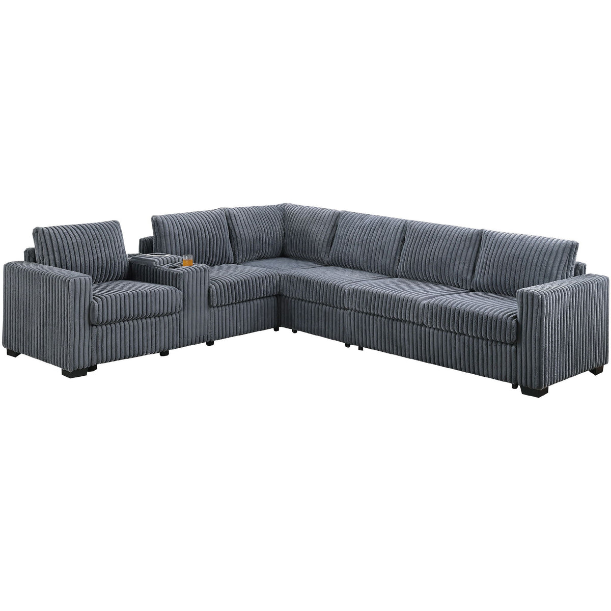 Modern Style L-Shape Sectional Set, USB Ports, Cup Holder