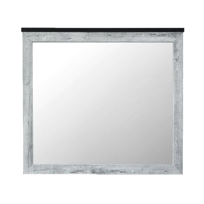 The Couch.com Kicks Mirror features a modern, durable design with wood construction, a gray wash finish, and a sleek black top edge; shown here against a white background.