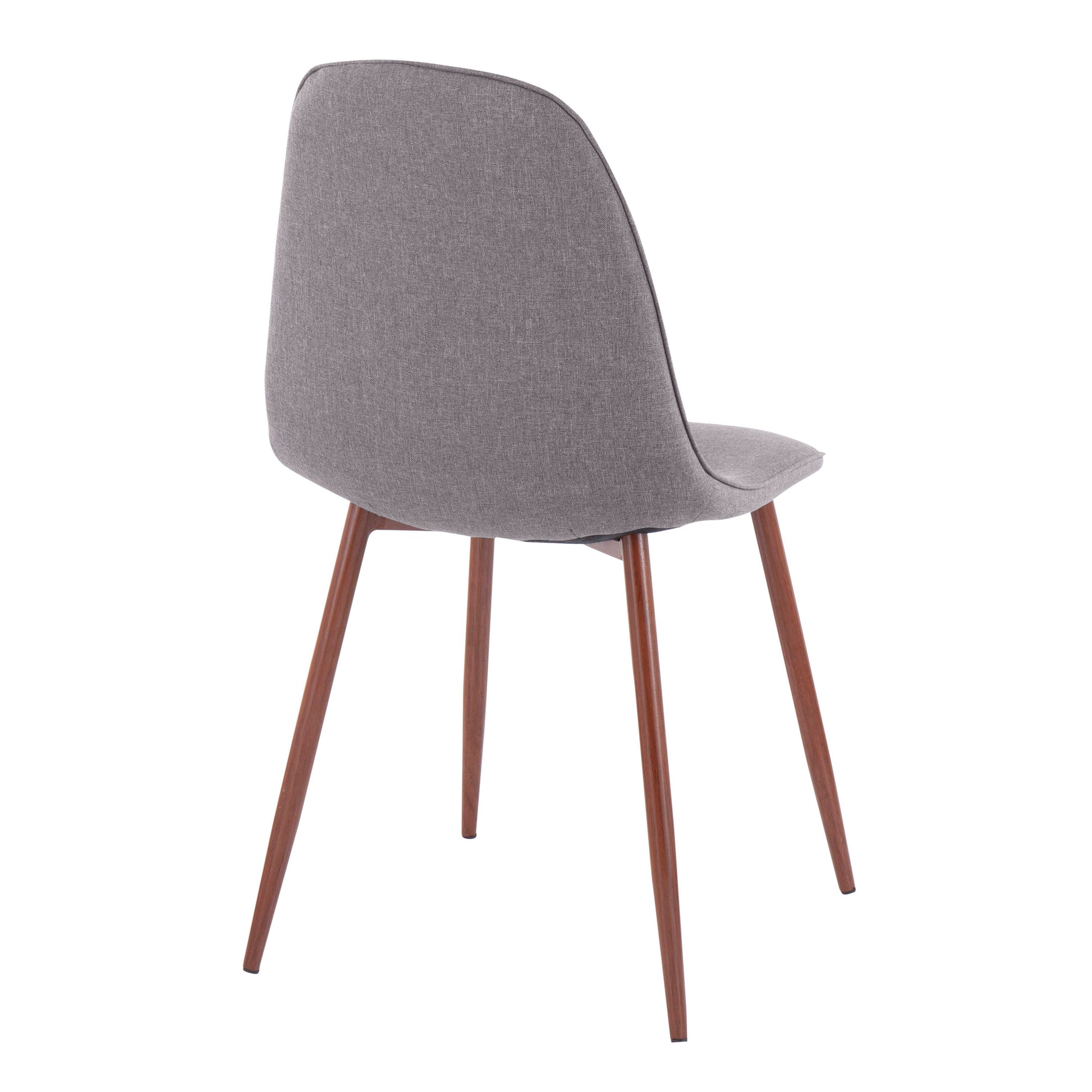 The Pebble - Contemporary Chair (Set of 2) features a curved gray upholstered backrest and seat with four slender, angled wooden legs, shown from the back against a white background.