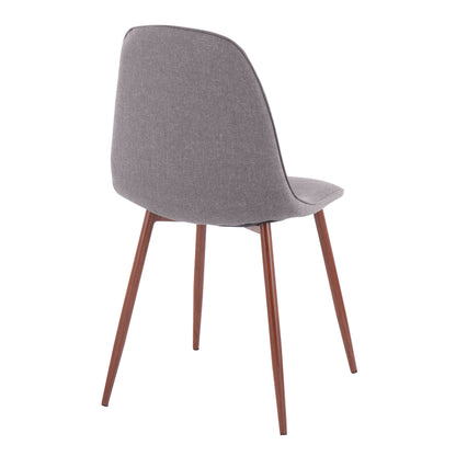 The Pebble - Contemporary Chair (Set of 2) features a curved gray upholstered backrest and seat with four slender, angled wooden legs, shown from the back against a white background.