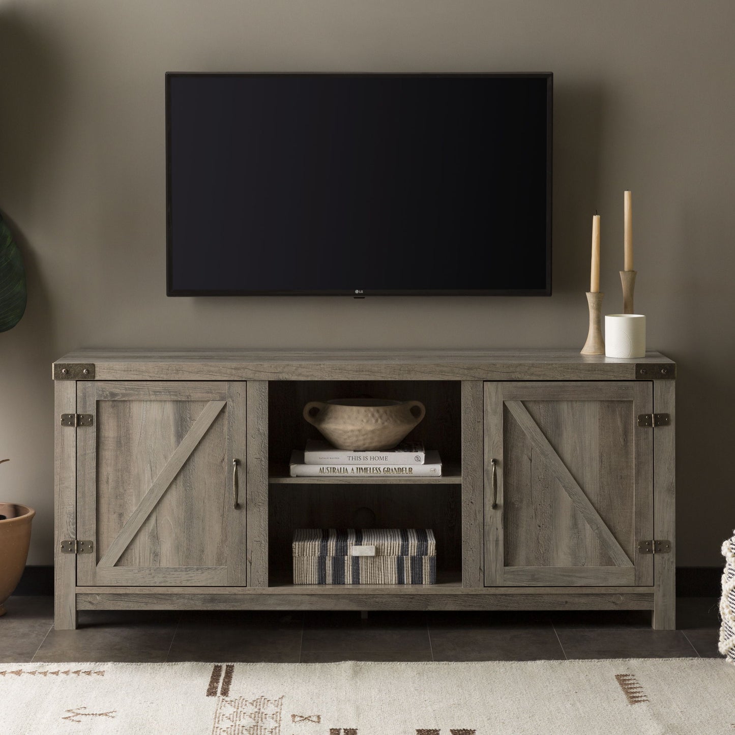Farmhouse Barn Door TV Stand For TVs Up To 65"