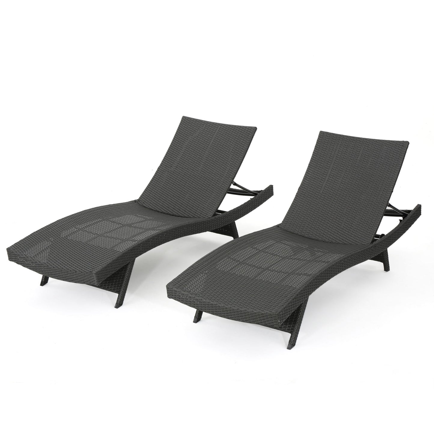 Two Salem - Chaise Lounge chairs, featuring black outdoor wicker, curved frames, and adjustable backrests, placed side by side on a white background.