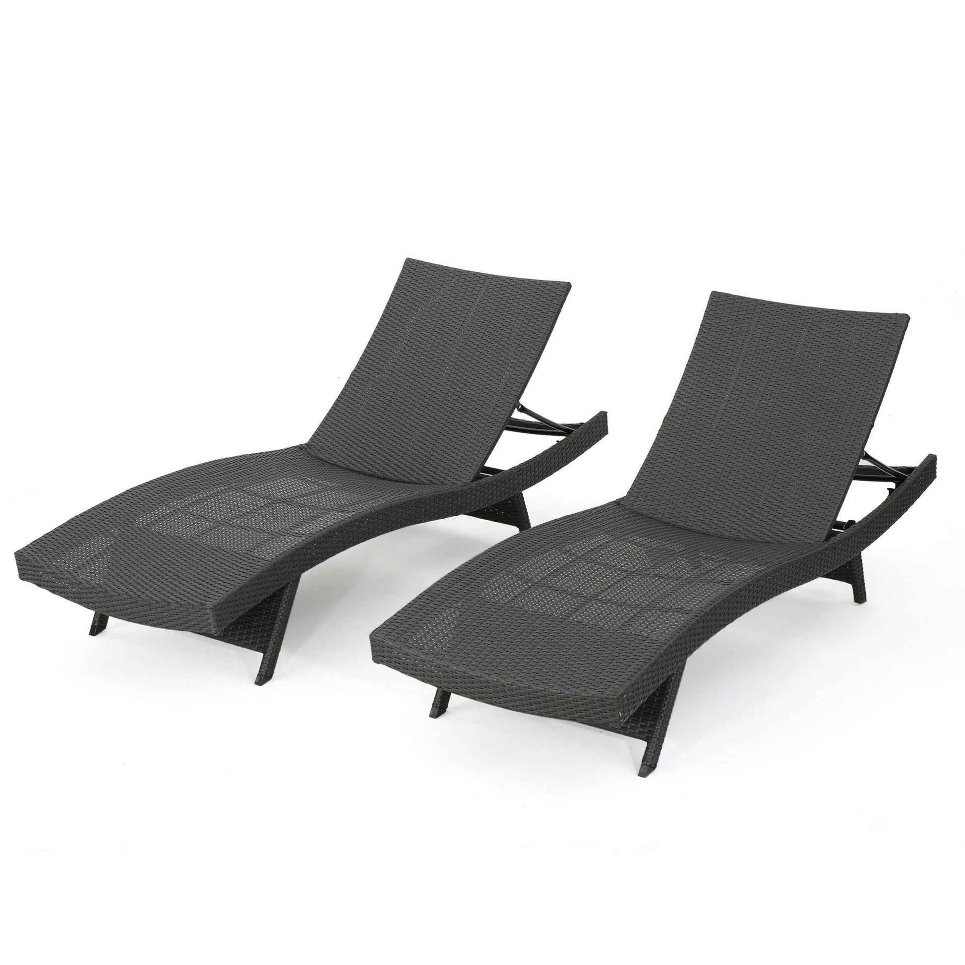 Two Salem - Chaise Lounge chairs, featuring black outdoor wicker, curved frames, and adjustable backrests, placed side by side on a white background.