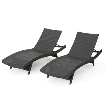 Two Salem - Chaise Lounge chairs, featuring black outdoor wicker, curved frames, and adjustable backrests, placed side by side on a white background.