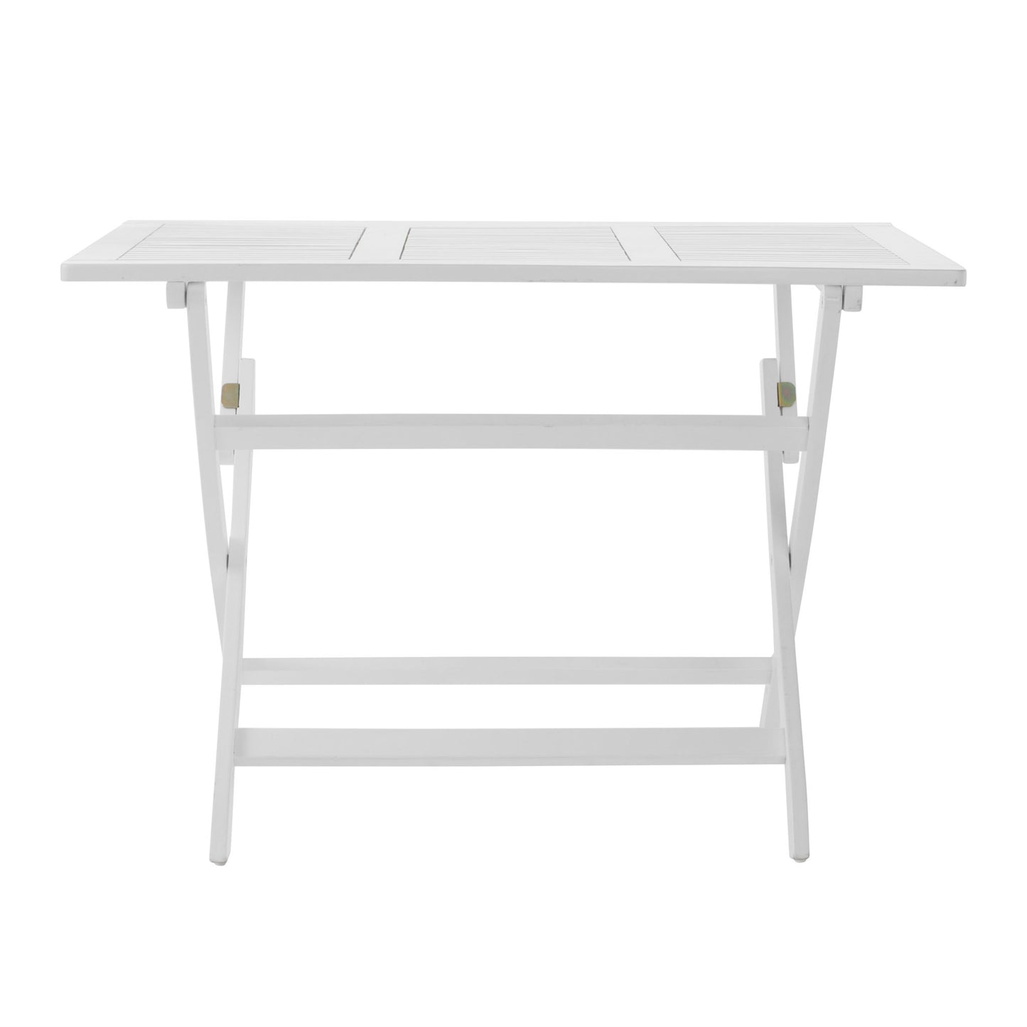 The Positano Foldable Dining Set features a white wooden slatted-top table with sturdy legs, shown from the front against a plain white background.