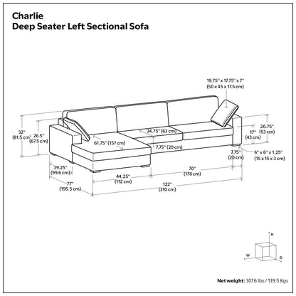 Charlie - Upholstered Deep Seater Sectional Sofa