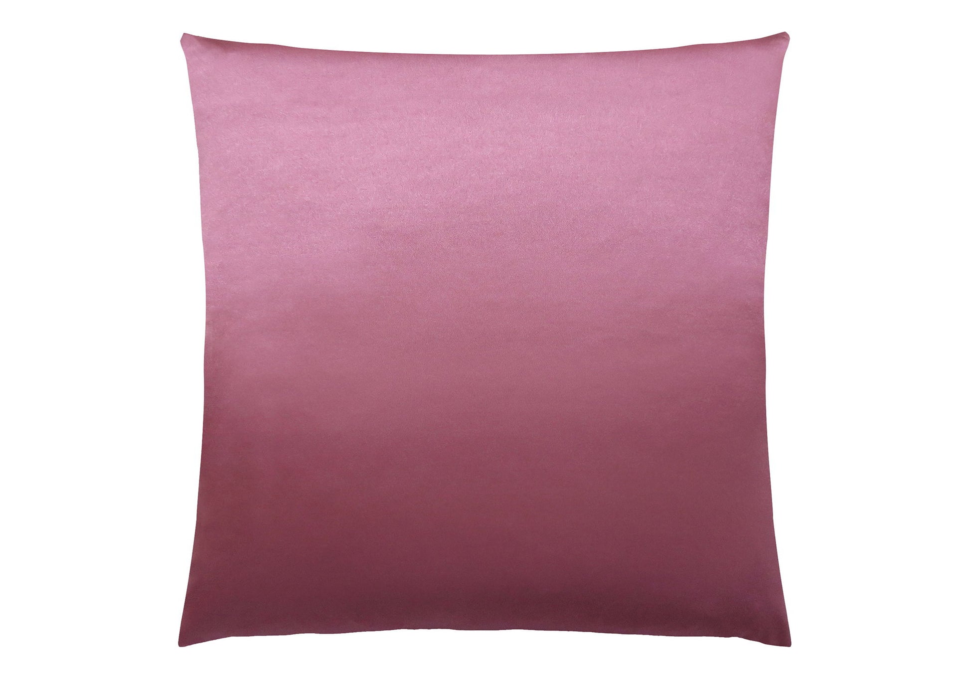 A square, soft pink decorative throw pillow with a smooth fabric texture and hypoallergenic insert is shown against a white background.