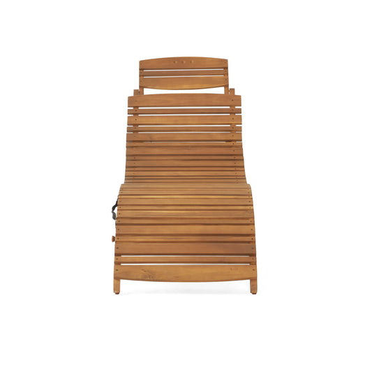 The Lahaina - Wood Foldable Chaise Lounge features horizontal slats and a reclining design, perfect for outdoor relaxation and viewed from the front.