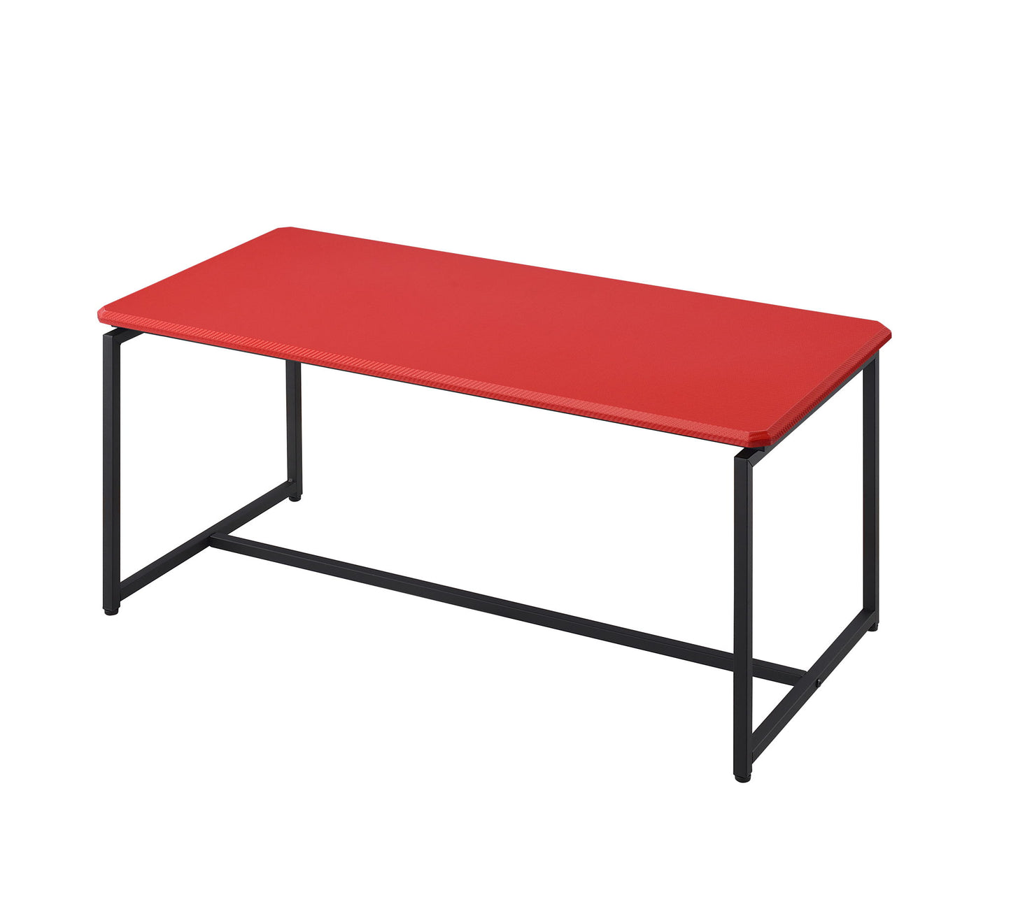 The GT - 3 Piece Carbon Fiber Wrap Coffee Table And End Table set features a sleek rectangular coffee table with a bold red tabletop and minimalist black metal frame.