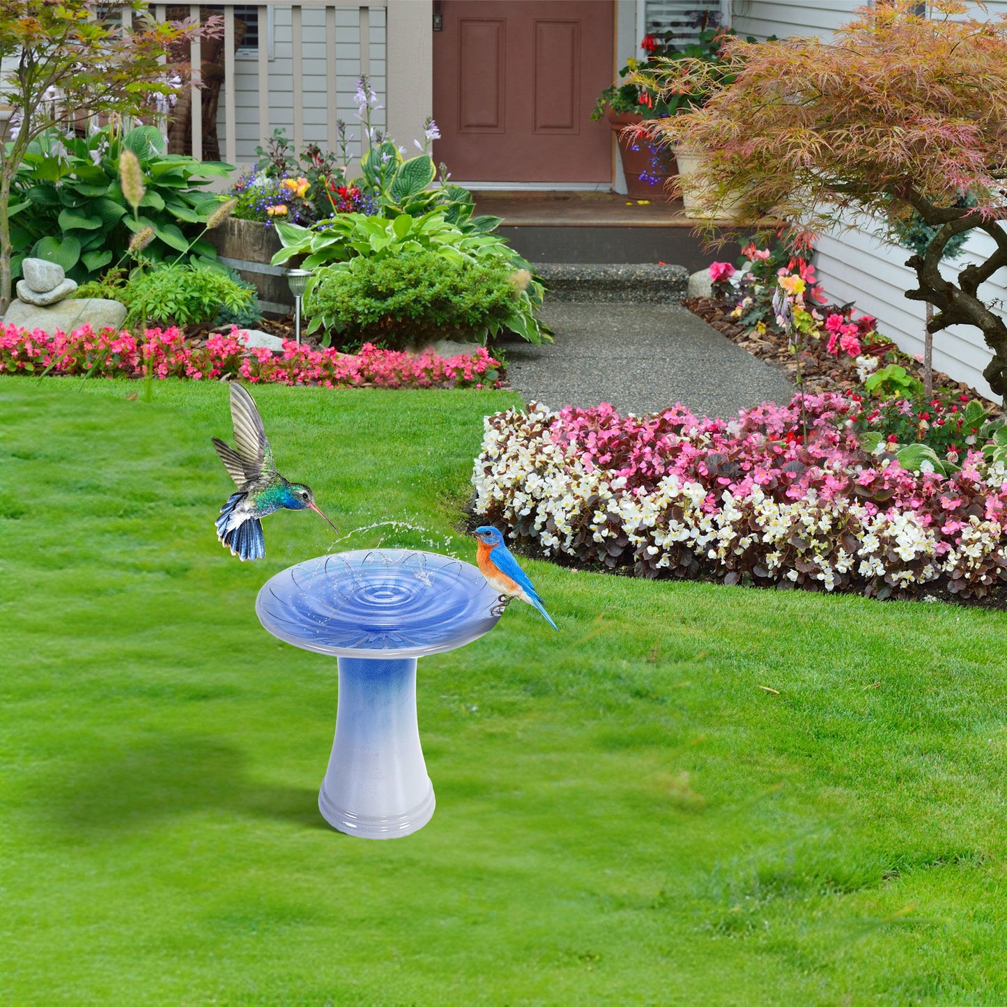 Birdbath For Patio, Garden - Blue Gray