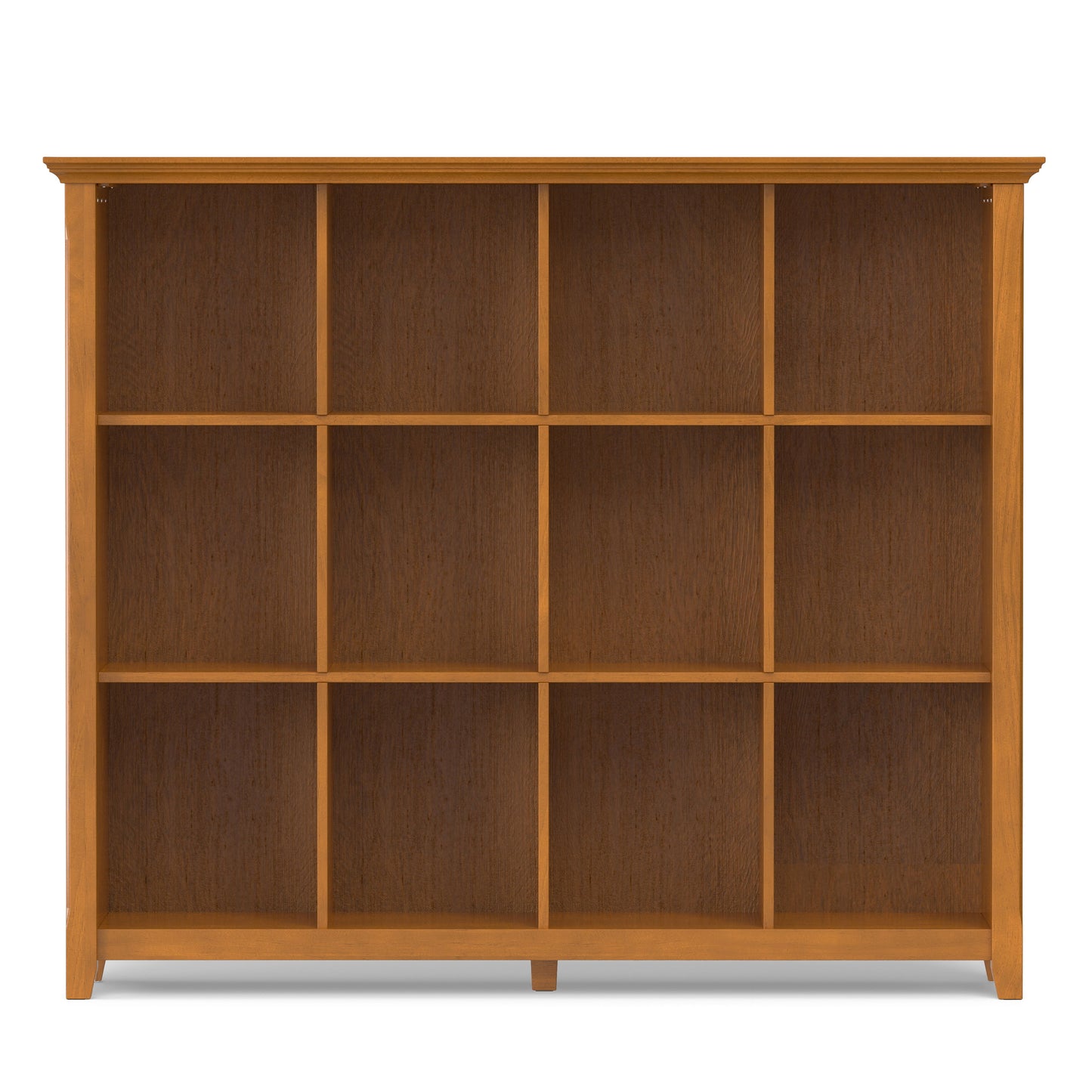 The Acadian - Handcrafted Cube Storage is a wooden bookshelf with a light brown finish, featuring twelve square compartments in a 3-by-4 grid, set against a white background.