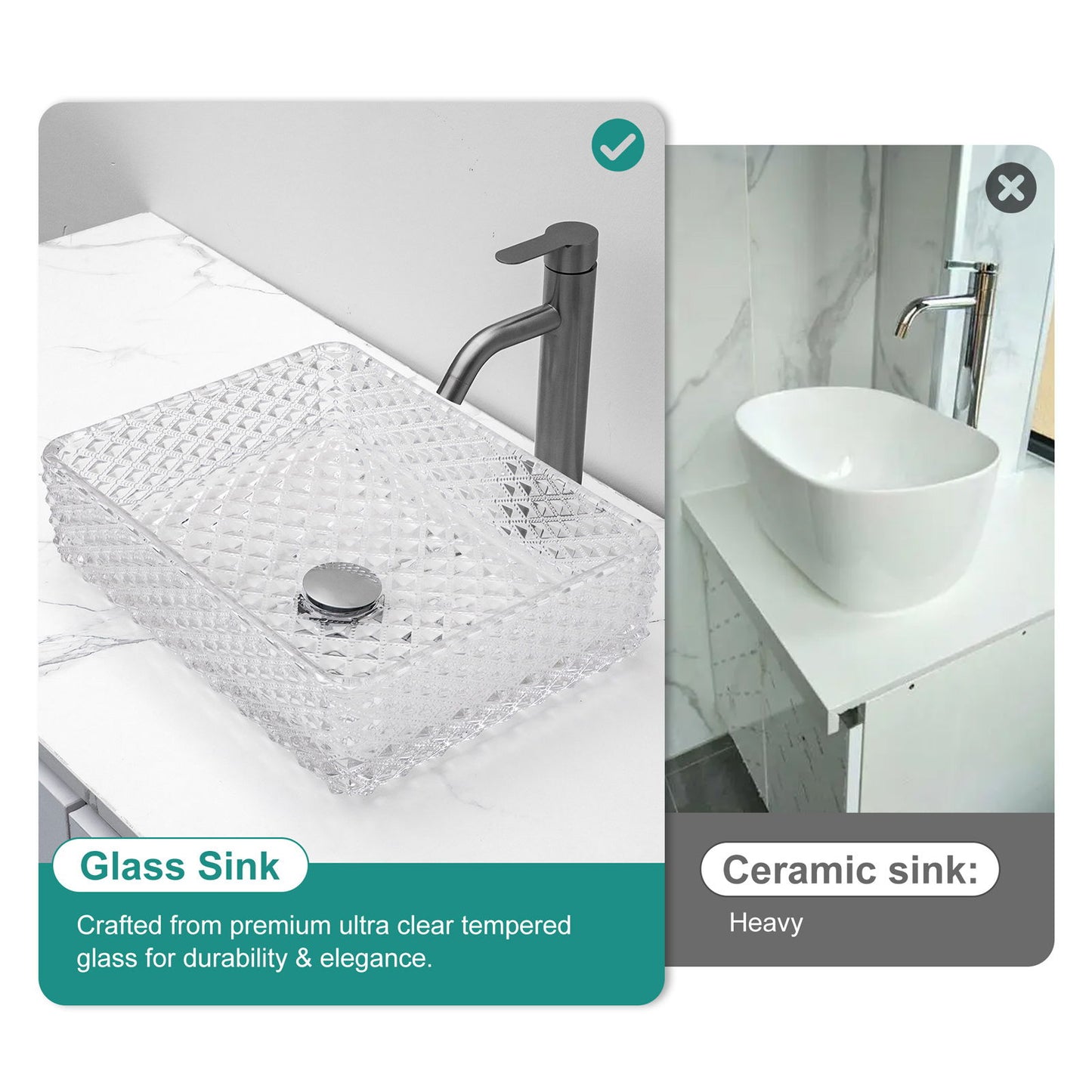 Rectangle Vessel Sink With Diamond Texture With Pop Up Drain (No Faucet) - White
