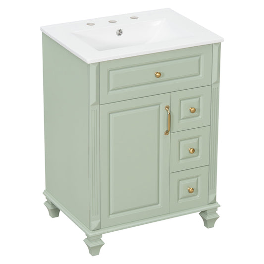 Freestanding Bathroom Vanity With Sink, 3 Drawers & Flip-Out Drawer