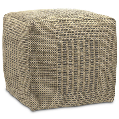The Delilah - Square Woven Pouf - Natural features a beige and brown checkered pattern with a textured surface and soft, rounded edges.