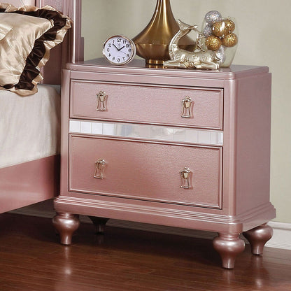 Nightstand With Mirror Accent Panels, 2 Drawer Design - Rose Gold