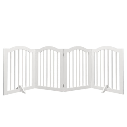 4 Panel Freestanding Pet Gate With Foldable Design And Support Feet - White