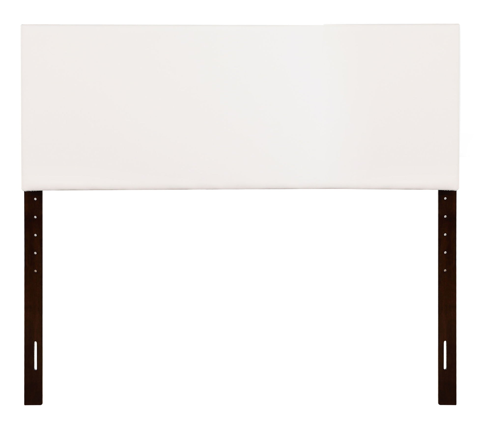 The Nova Headboard features a rectangular white upholstered design with two dark wooden support legs, shown against a plain white background.