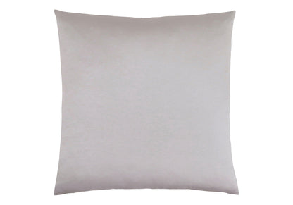 A modern, square decorative throw pillow with insert included, hypoallergenic and light gray smooth fabric, shown against a white background.