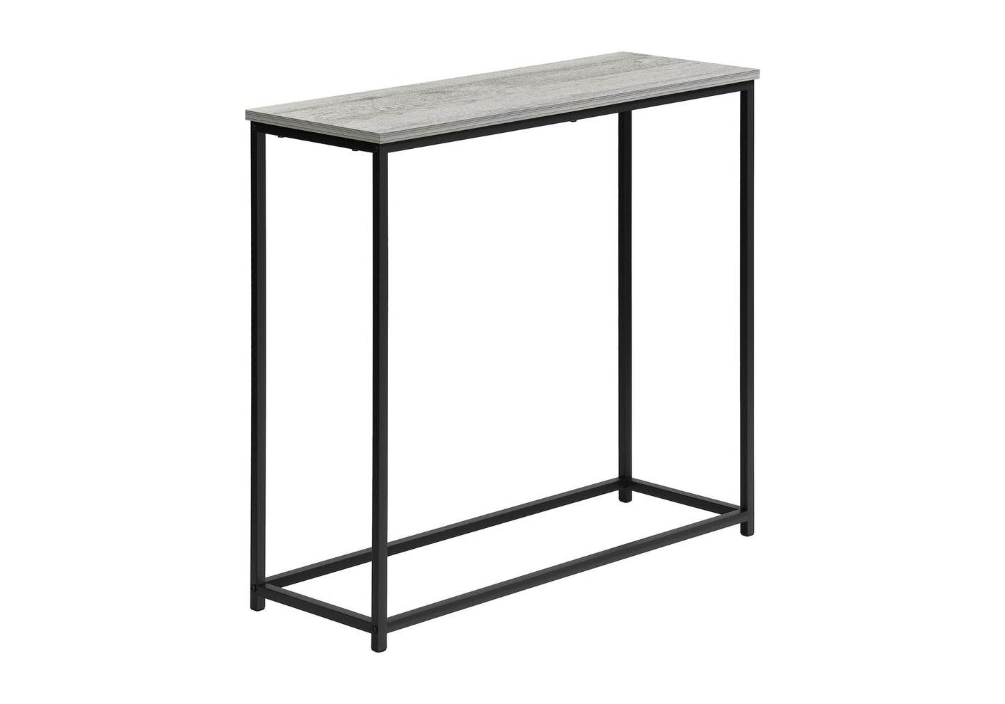 The Accent Console Table For Entryway features a light gray wood tabletop and a sleek black metal frame, offering stable support with a contemporary and modern design.