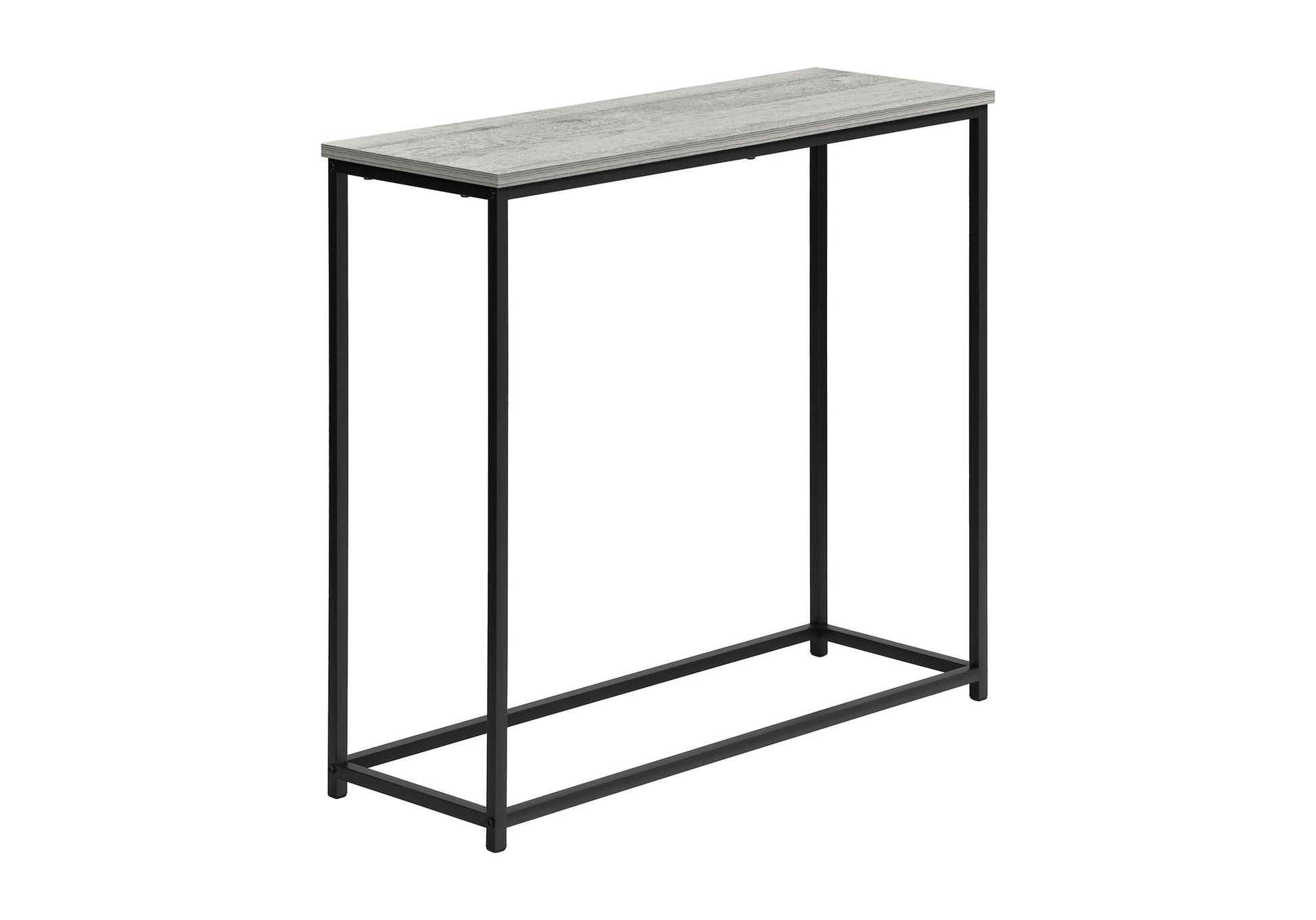The Accent Console Table For Entryway features a light gray wood tabletop and a sleek black metal frame, offering stable support with a contemporary and modern design.