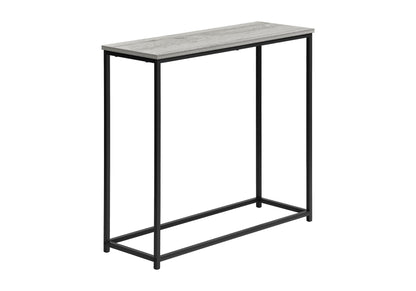 The Accent Console Table For Entryway features a light gray wood tabletop and a sleek black metal frame, offering stable support with a contemporary and modern design.
