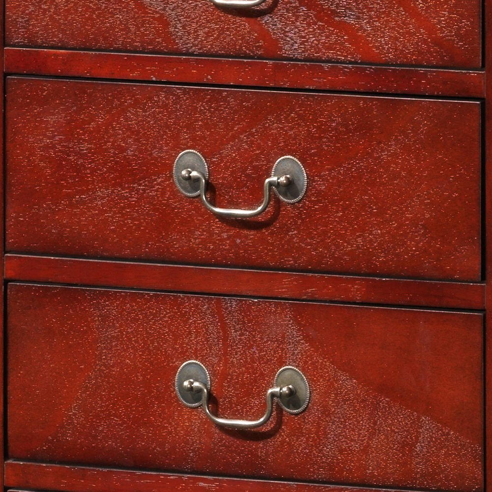 Close-up of the Traditional Style Lingerie Storage Chest Timeless, featuring three polished reddish-brown wooden drawers, each with a centered curved metal handle.