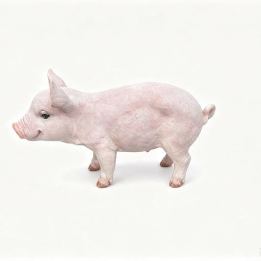 Cute Pig Garden Statue, Farm Pig Figurine Lawn Ornament, Weatherproof Outdoor Sculpture Decor - Baby Pink