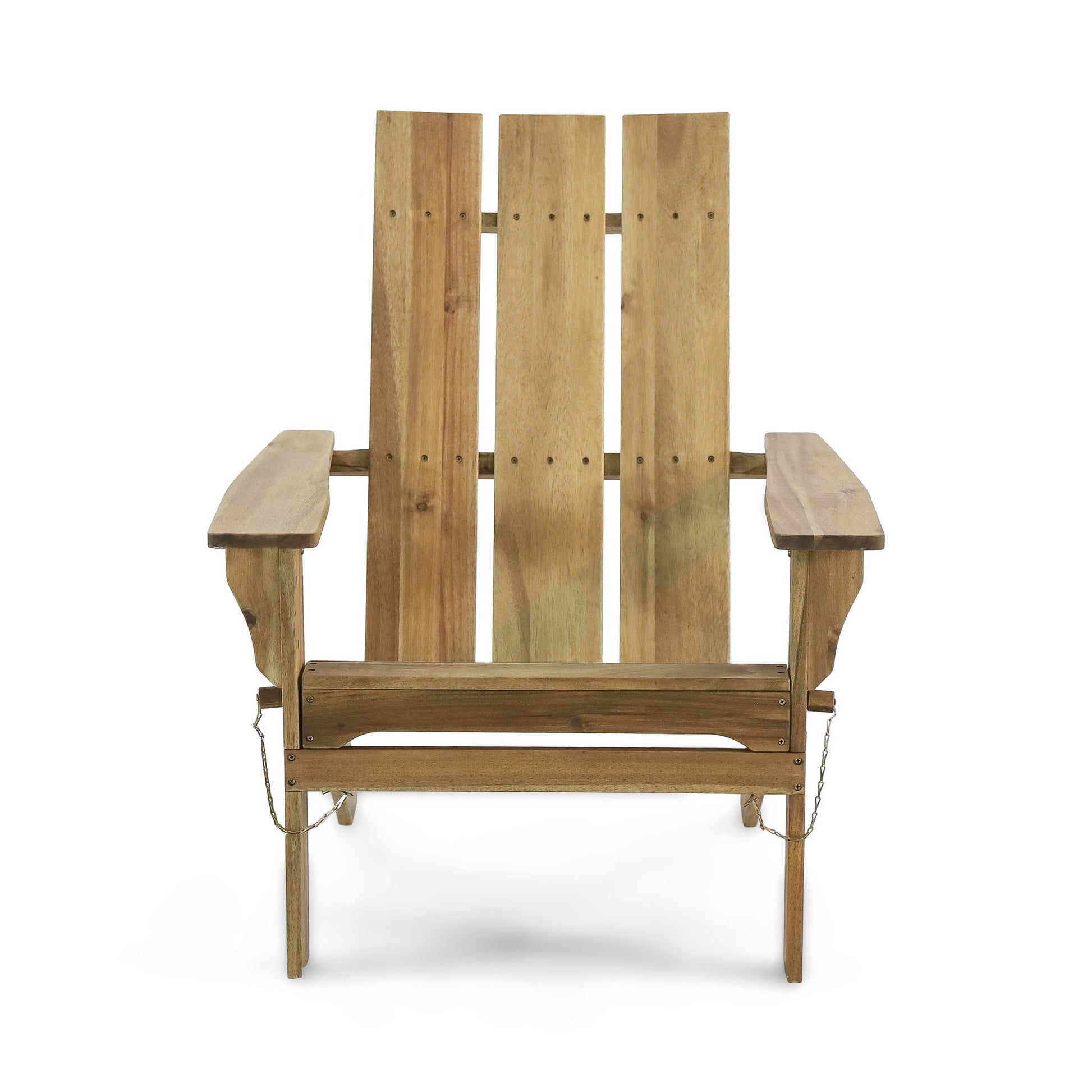 The Outdoor Foldable Adirondack Chair With Slat Back - Natural features wide armrests and a slatted backrest, shown from the front against a plain white background.