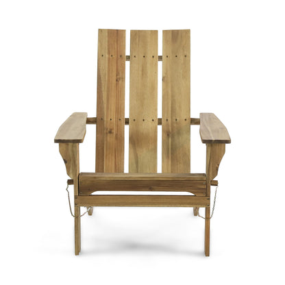 The Outdoor Foldable Adirondack Chair With Slat Back - Natural features wide armrests and a slatted backrest, shown from the front against a plain white background.