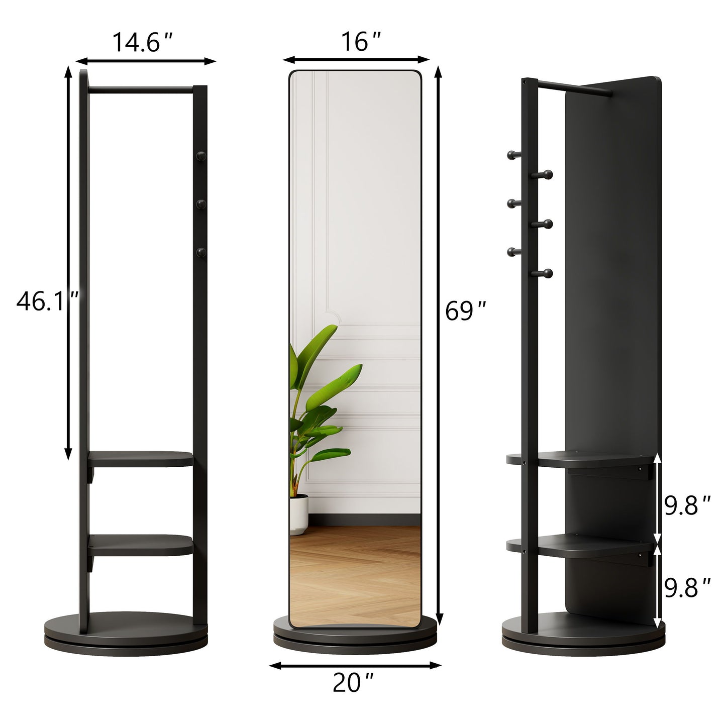3 In 1 Multifunctional Full Length Clothing Mirror