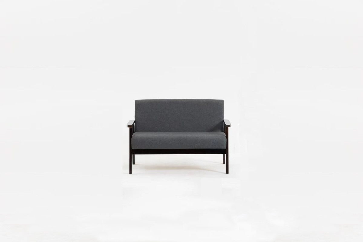 The Bahamas - Loveseat, featuring a modern design in dark gray with wooden arms and legs, sits centered against a plain white background.