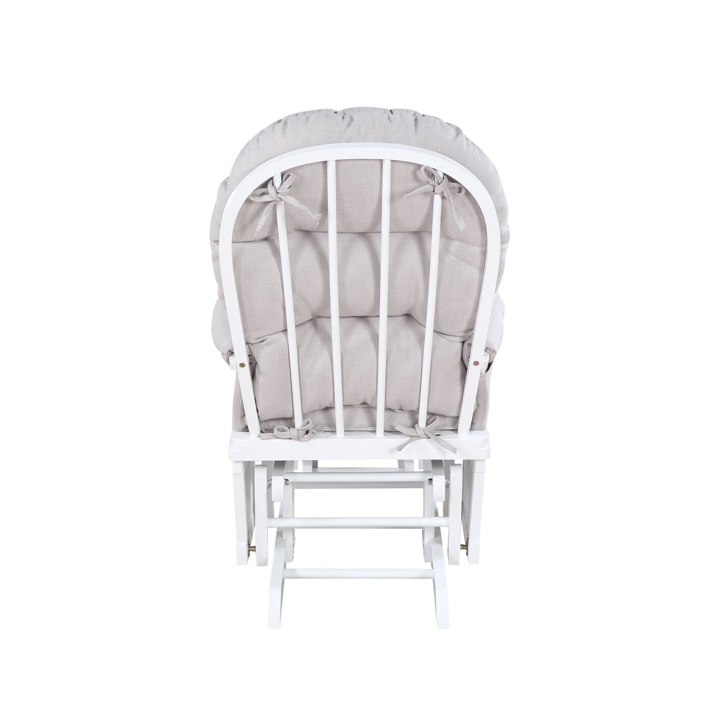 The Madison - Glider & Ottoman features a white base and light gray tufted cushions, shown from the back against a plain white background.