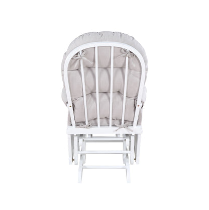 The Madison - Glider & Ottoman features a white base and light gray tufted cushions, shown from the back against a plain white background.